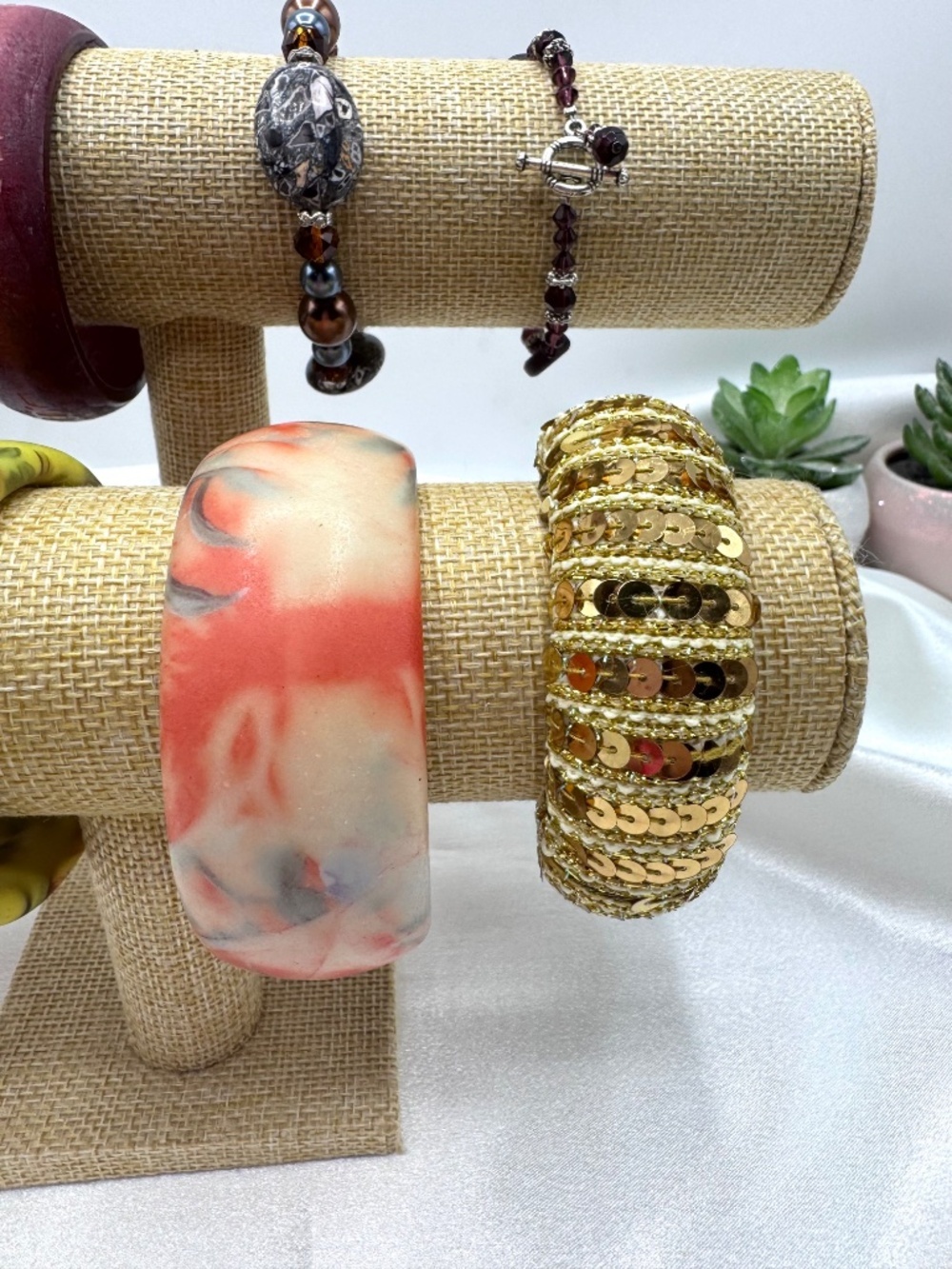 Vintage Mixed Bracelet Lot Resin Bangle Beaded Stretch 8 Bracelets Boho - Picture 5 of 10